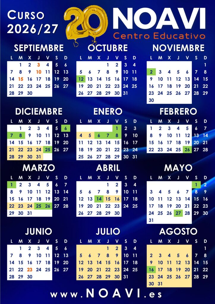 Calendario Escolar NOAVI Sevilla 2026-27